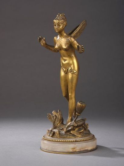 null Louis KLEY (Sens, 1833 - 1911). 
Jeune fée.
Statuette en bronze ciselé et doré...