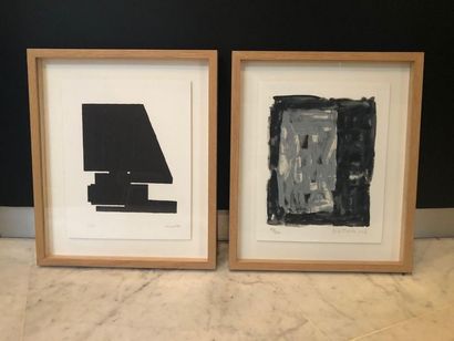 null Set of two prints, each in a wooden frame: 
- Gilles ALTIERI (Born 1944) Grey...