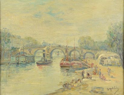 null Gustave MADELAIN (1867-1944).
"Le Pont-Marie". 
Huile sur toile signée en bas...