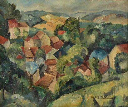 null Pierre-Eugène CLAIRIN (1897-1980). 
Le village dans la vallée. 
Huile sur toile...