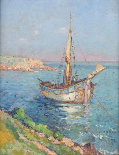 null RAYBAUD (XXe siècle).
Bateau en méditerranée.
Huile sur panneau signée en bas...