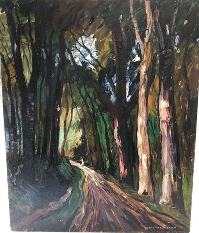 null Maurice WEINMANN (1899-1986). 
Allée au Bois de Boulogne.
Huile sur panneau...