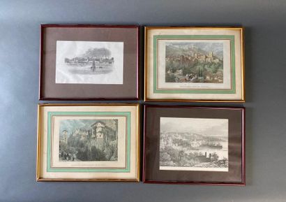 null Set of seven framed pieces comprising : 



- a watercolour located on the bottom...