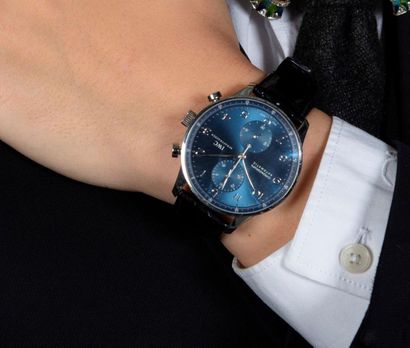 null IWC.
Montre bracelet chronographe d'homme modèle "Portugaises" en acier, boîtier...