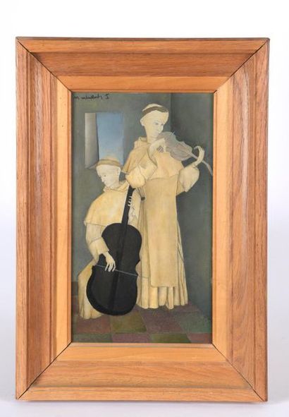 null Jean MARTIN-ROCH (1905-1991).
Les deux moines musiciens. 
Huile sur panneau...