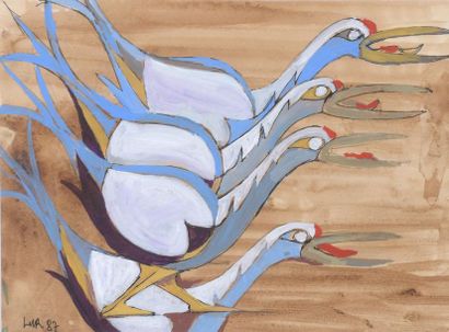 null Lucien ROLLIN (1906-1993).
Les quatre oiseaux.
Aquarelle et gouache sur papier...