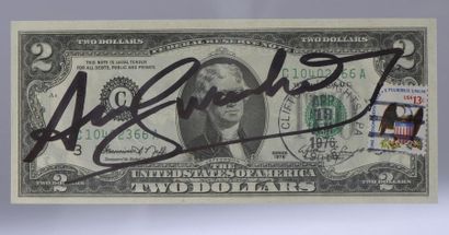 null Andy WARHOL (1928-1987).
Two dollars.
Billet de deux dollars signé au feutre...