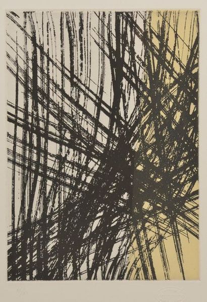null *D'après Hans HARTUNG (1904-1989).
Abstraction.
Estampe en couleurs et cachet...