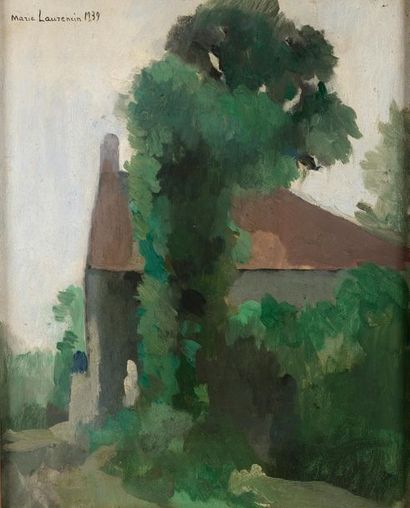 null Marie LAURENCIN (Paris, 1883 - 1956).
Chaumière dans la forêt.
Huile sur toile...