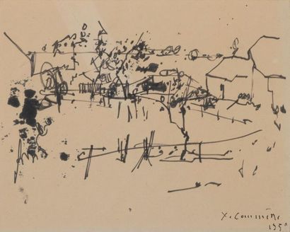 null Jean-Yves COMMÈRE (1920-1986).
Le village.
Feutre sur papier signé et daté 1959...