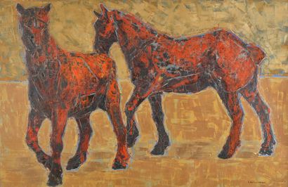 null Jean LAMOUROUX (1933-2008).

Les chevaux rouges. 

Huile sur toile signée et...