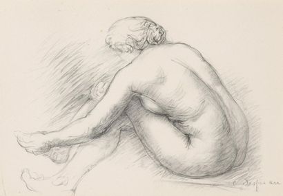 null Charles DESPIAU (1874-1946).
Femme à sa toilette. 
Crayon noir signé en bas...