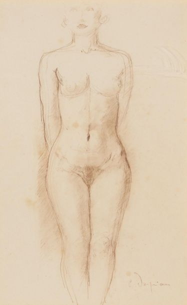 null Charles DESPIAU (1874-1946).
Femme nue debout. 
Sanguine signée en bas à droite...