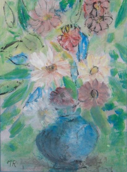 null Madeleine ROUART (1896-1946).
Bouquet de fleurs dans un vase.
Gouache et pastel...