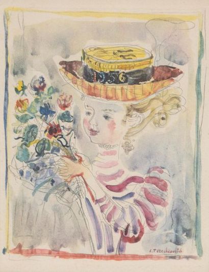 null Constantin Andréevitch TERECHKOVITCH (1902-1978).
Jeune fille au bouquet.
Gravure...
