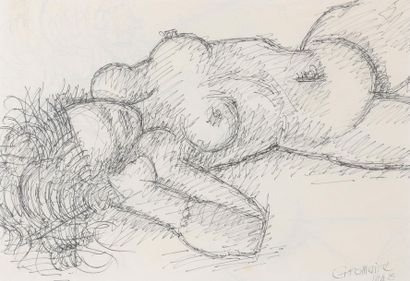 null Marcel GROMAIRE (1892-1971).
Femme nue alanguie. 
Encre de Chine recto-verso...