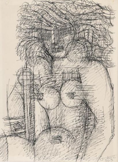null Marcel GROMAIRE (1892-1971).
Femme nue assise. 
Encre de Chine signée et datée...