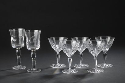 null SAINT LOUIS. 
Set of five cut crystal stemmed glasses model "Excelsior" (gin...