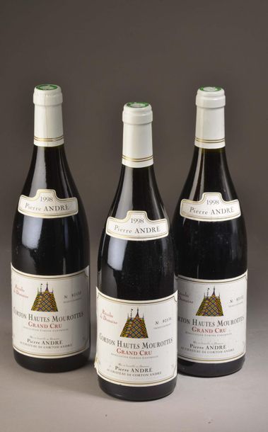 null 3 bouteilles CORTON "Hautes-Mourottes", P. André 1998 (elt, on joint 1 Ladoix...