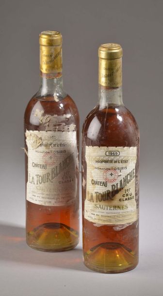 null 2 bouteilles Château LA TOUR BLANCHE, 1° cru Sauternes 1959 (ets, ett, 1 MB...