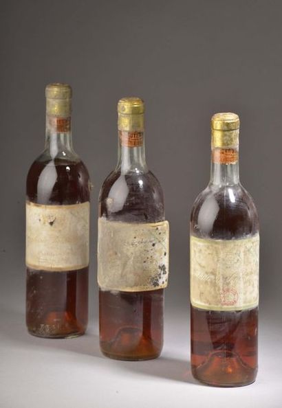 null 3 bouteilles Château SUDUIRAUT, 1° cru Sauternes 1961 (ets, 1 J, 1 LB, 1 MB)...