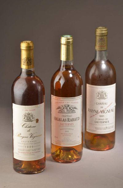 null 3 bouteilles SAUTERNES "1er cru", (Sigalas 2001, Rayne-Vigneau 81 TLB et 99)...