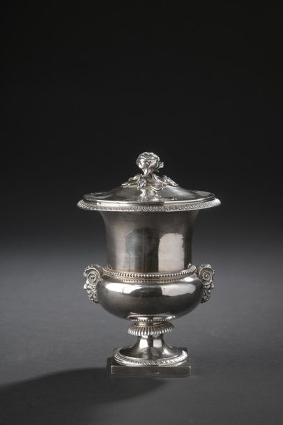 null Medici vase covered in silver edged with friezes of water leaves, applied with...
