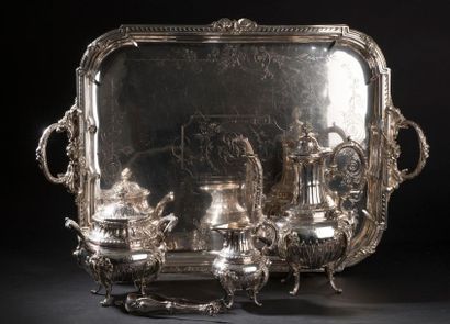 null Silver coffee service part decorated with water leaves and palmettes, the fluted...