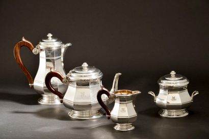 null Tea and coffee set in plain silver with a baluster shape with cut sides underlined...
