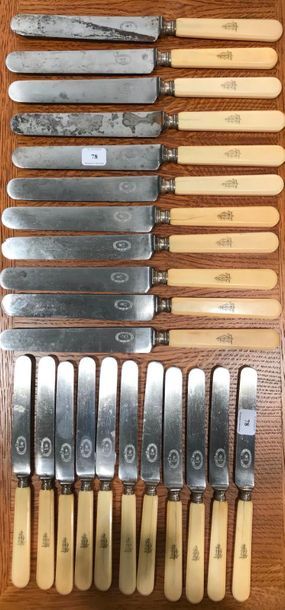 null Set of eleven dessert knives and eleven table knives, the blade and the ferrule...