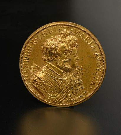 null D'après Guillaume DUPRÉ.

Médaille en bronze doré aux portraits d'Henri IV et...