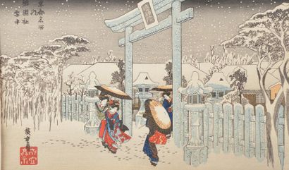 null D'après Utagawa HIROSHIGE (1797-1858).
Le temple du Gion sous la neige (Gionsha...
