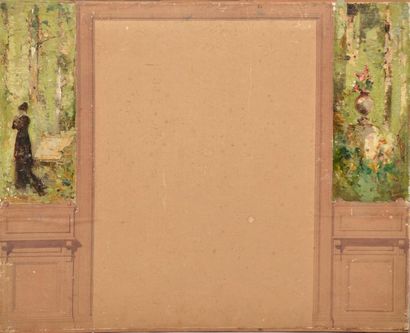 null Jean D'ALHEIM (1832-1894).
Projets de décors.
Deux huiles et collages sur panneau,...