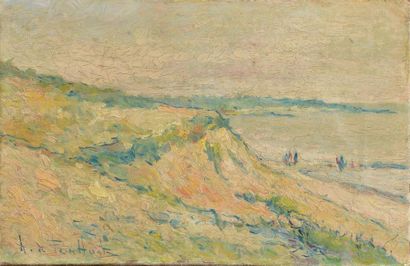 null A. de PENHOUËT (XXe siècle).
Paysage de littoral breton.
Huile sur toile signée...