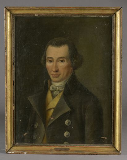 null École française vers 1840.

Portrait de jeune homme à la veste noire.

Huile...