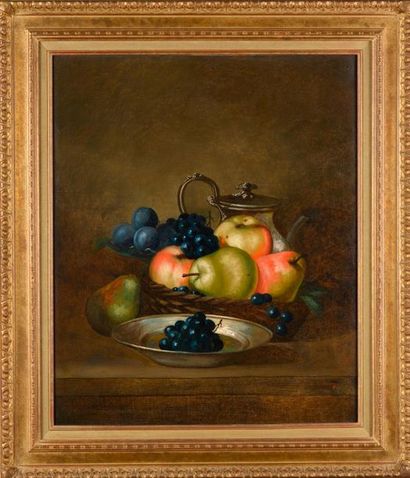 null L. LEBRUN (XIXe - XXe siècle).
Nature morte aux fruits et aux huitres.
Paire...