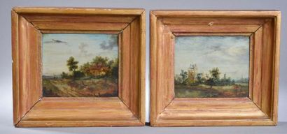null Attribué à Simon-Mathurin LANTARA (1729-1778).
Deux paysages animés.
Paire d'huiles...