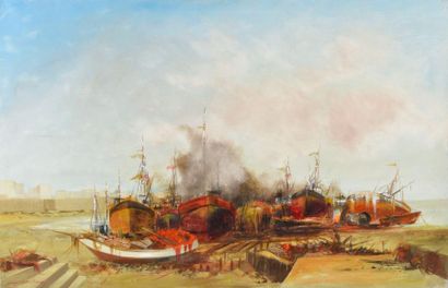 null Pierre GAUTIEZ (1923-2006).

Bateaux sur la grève à marée basse.

Huile sur...