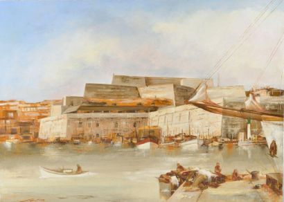 null Pierre GAUTIEZ (1923-2006).
Port de Marseille, vue du fort Saint-Nicolas.
Huile...