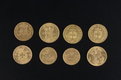 null Ensemble de huit pièces en or comprenant :

- une pièce de 20 Francs Suisse,...