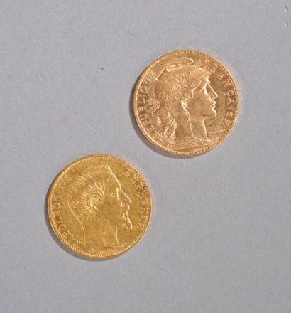 null Deux pièces de 20 Francs or Coq de Chaplain 1902 et Napoléon III tête nue 1858.

Ce...