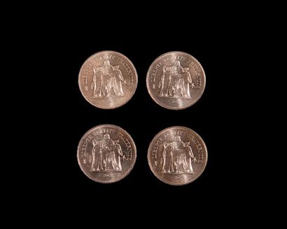 null *Quatre pièces de monnaie de 50 Francs, Hercule, gravées Dupré, années 1973...