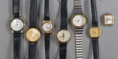 null Sept montres bracelets anciennes de dame, l'une à boîtier plaqué or (oxydation,...