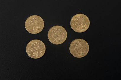 null Cinq Souverains en or à l'effigie de George V de 1911, 1912 et 1914.
Poids :...