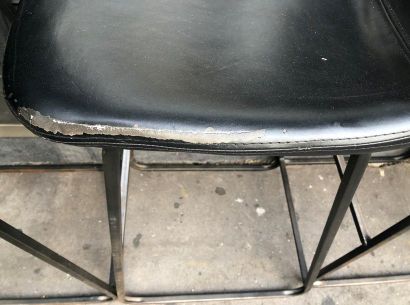 null 6 counter stools, leather seat and backrest, curved metal base with quadrangular...