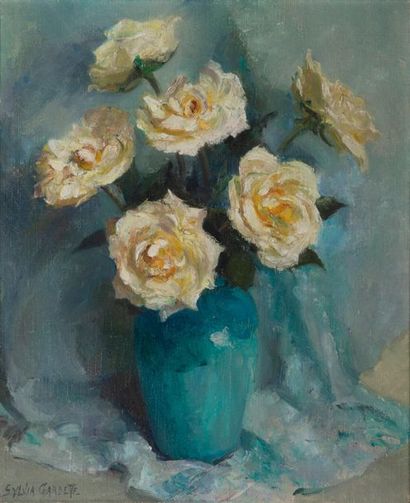 null Sylvia GARDETTE (XXe siècle).
Bouquet de roses.
Huile sur toile.
Haut. : 46...