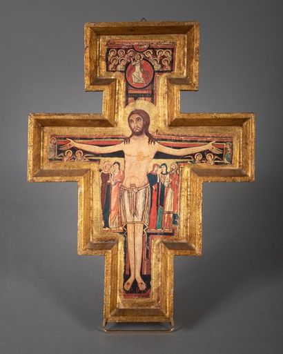 null Deux icônes représentant le Christ, l'une en forme de croix orthodoxe.
Chromolithographie...