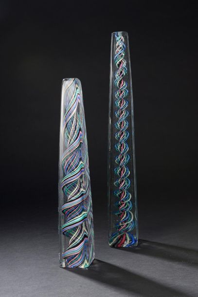 Deux obélisques en verre de Murano en verre...
