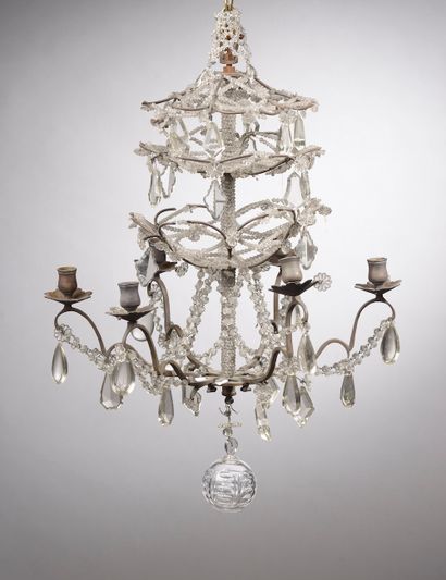 null Chandelier basket chandelier in gilded metal with multiple rows of glass beads...