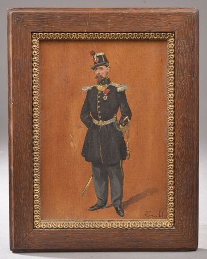 null French school of the 19th century.

Soldier in uniform.

Oil on panel signed...